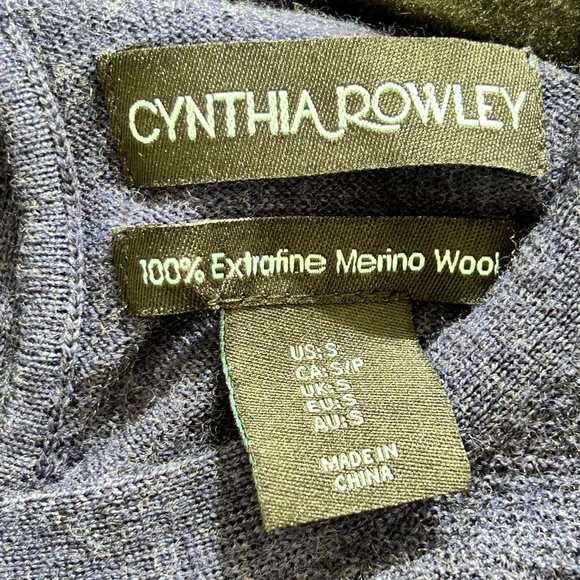 Cynthia Rowley 100% Merino Wool Blue Crewneck Tie Back Sweater - Picture 16 of 16